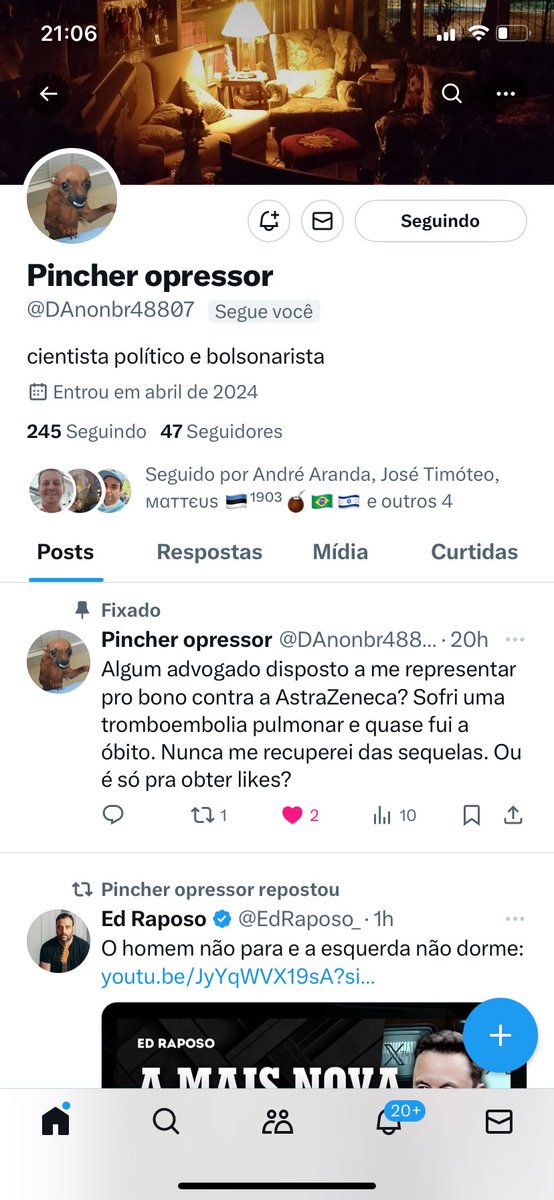 Será que o amigo @DAnonbr48807 chega e passa de 100 seguidores ainda hoje , povo guerreiro? Vamos tentar ? 🤝🤝🇧🇷🇧🇷💪💪PEÇO A PINCHER QUE SIGA DE VOLTA TODOS OS PATRIOTAS QUE IRÃO TE SEGUIR, COMBINADO AMIGÃO ? Obrigado por me seguir ! DIREITA SEMPRE UNIDA! 🇧🇷🇧🇷🤝🤝