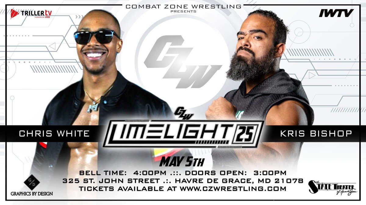 *Limelight 25 Update* CHRIS WHITE vs KRIS BISHOP 🎟️: tinyurl.com/czwlime25 📺: FITE & IWTV CZW presents “Limelight 25” Sunday, May 5th, 2024 325 St. John St, Havre de Grace, MD 🚪3pm, 🔔4pm