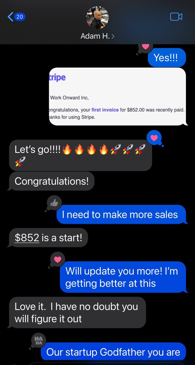 We just got paid from our 7th paying customer (we are a freemium bm). 
The very first person I can’t wait to share this news and celebrate is my MD from @TechstarsDC @AdamHPhillips 🤓 

He really is the Startup Godfather to me :-) 

#smallwins #givefirst #techstars #md #VCS #SaaS
