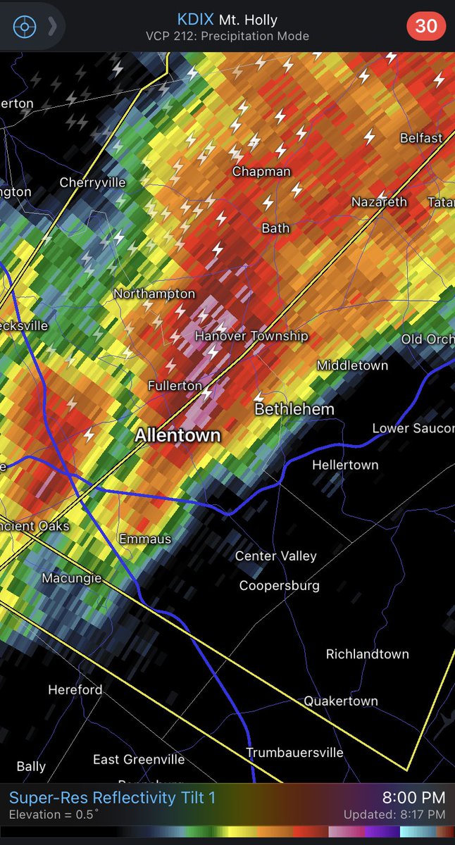 1.01” of rain in… 9 minutes… in Allentown, as a severe t-storm with an impressive hail core moved directly over the ASOS. 

#pawx