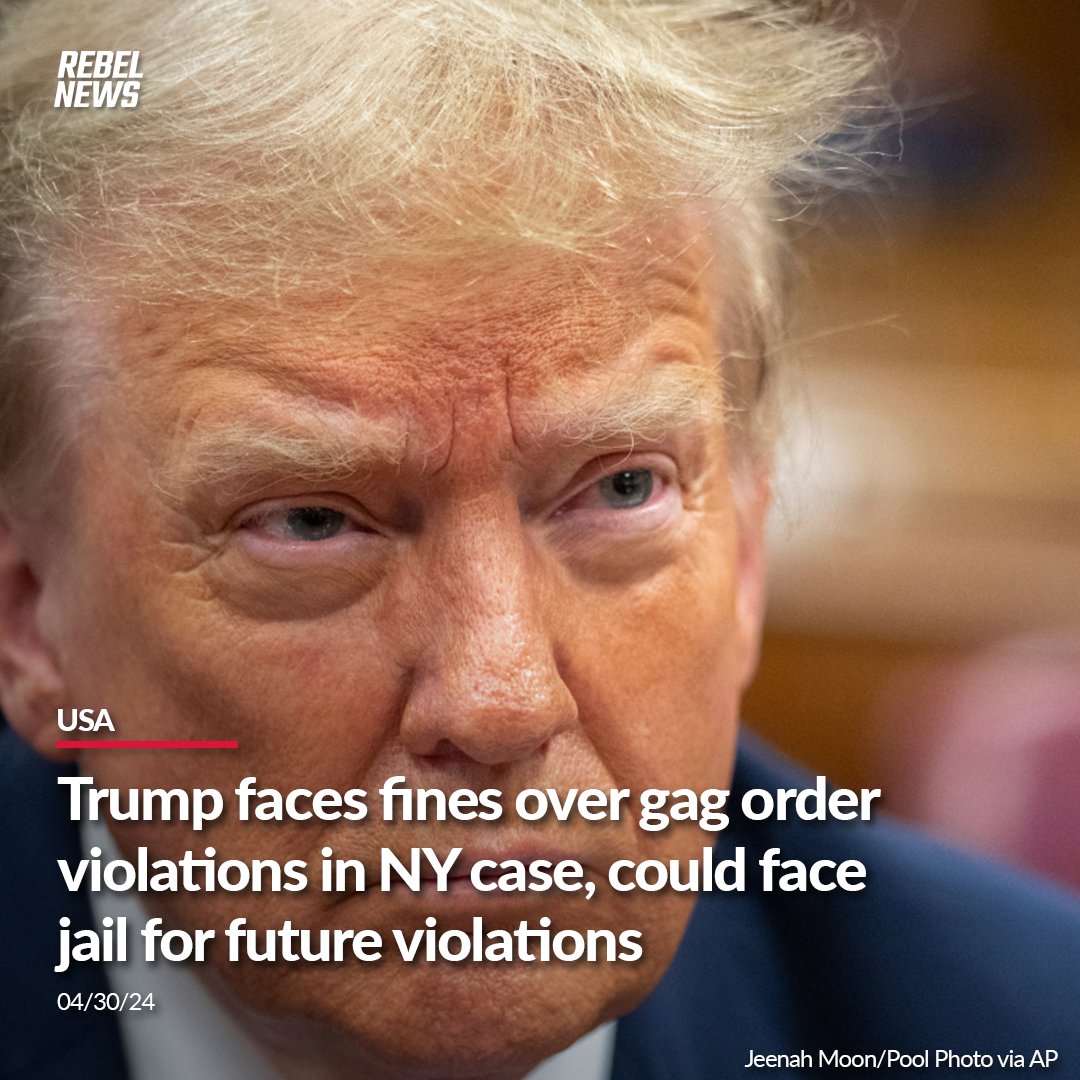 Former President Donald Trump was found guilty of violating a gag order nine times in the ongoing New York v. Trump case in Manhattan, presiding Judge Juan M. Merchan ruled on Tuesday. MORE by @StillGray: rebelne.ws/4bhcfQL