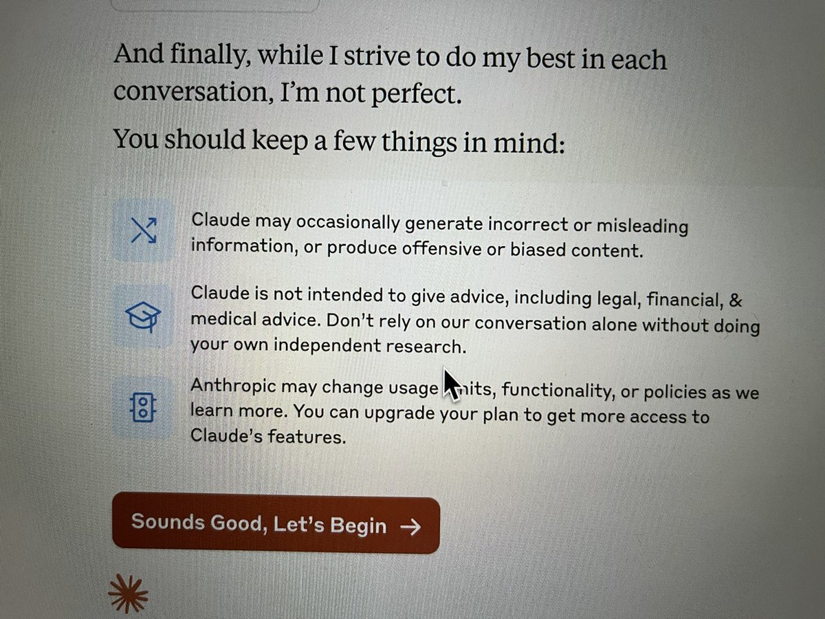 Taking some training on #AI platforms. Love disclaimers…this is @AnthropicAI