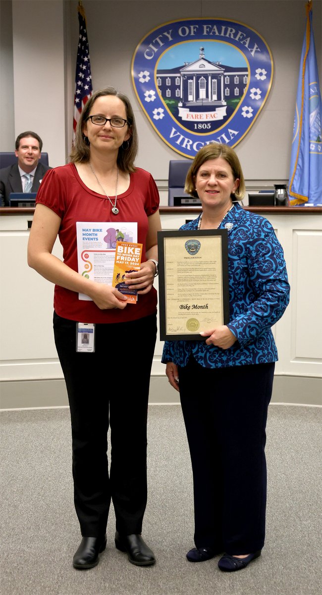 Tonight, Mayor Catherine Read proclaimed May 2024 as Bike Month in #FairfaxCity. Chloe Ritter, city multimodal transportation planner, accepted the proclamation. Check out the city’s Bike Month events: fairfaxva.gov/bikemonth. #LiveLifeConnected
@BiketoWorkDay