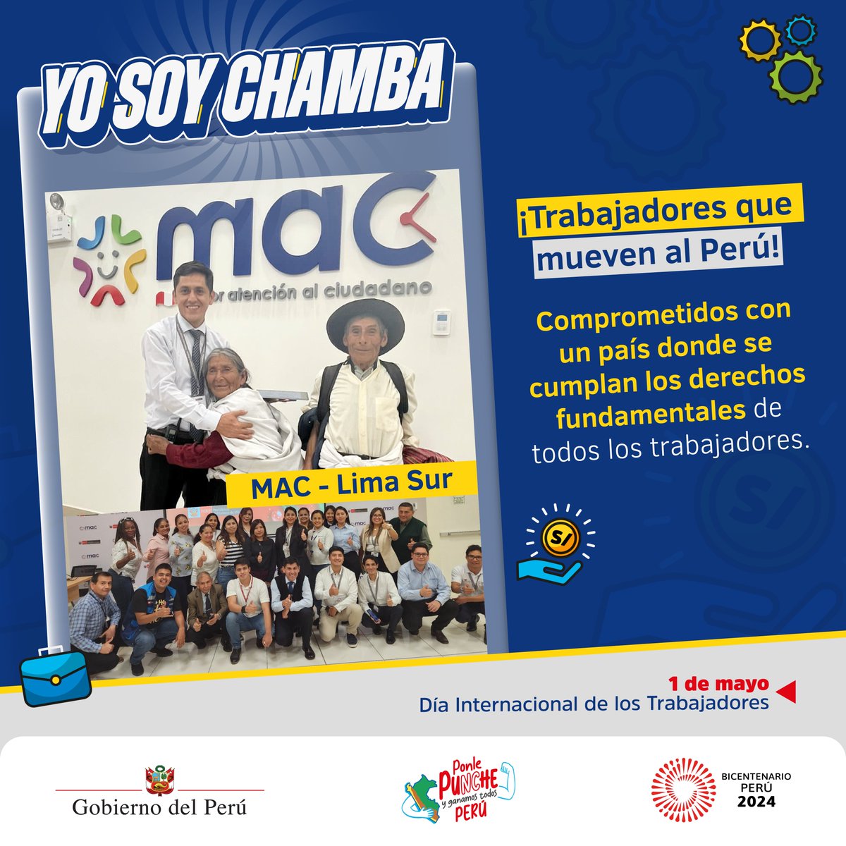 💪 En el #DíaInternacionalDeLosTrabajadores, saludamos a los peruanos que, con su esfuerzo, construyen el Perú que todos anhelamos. 🇵🇪
#YoSoyChamba