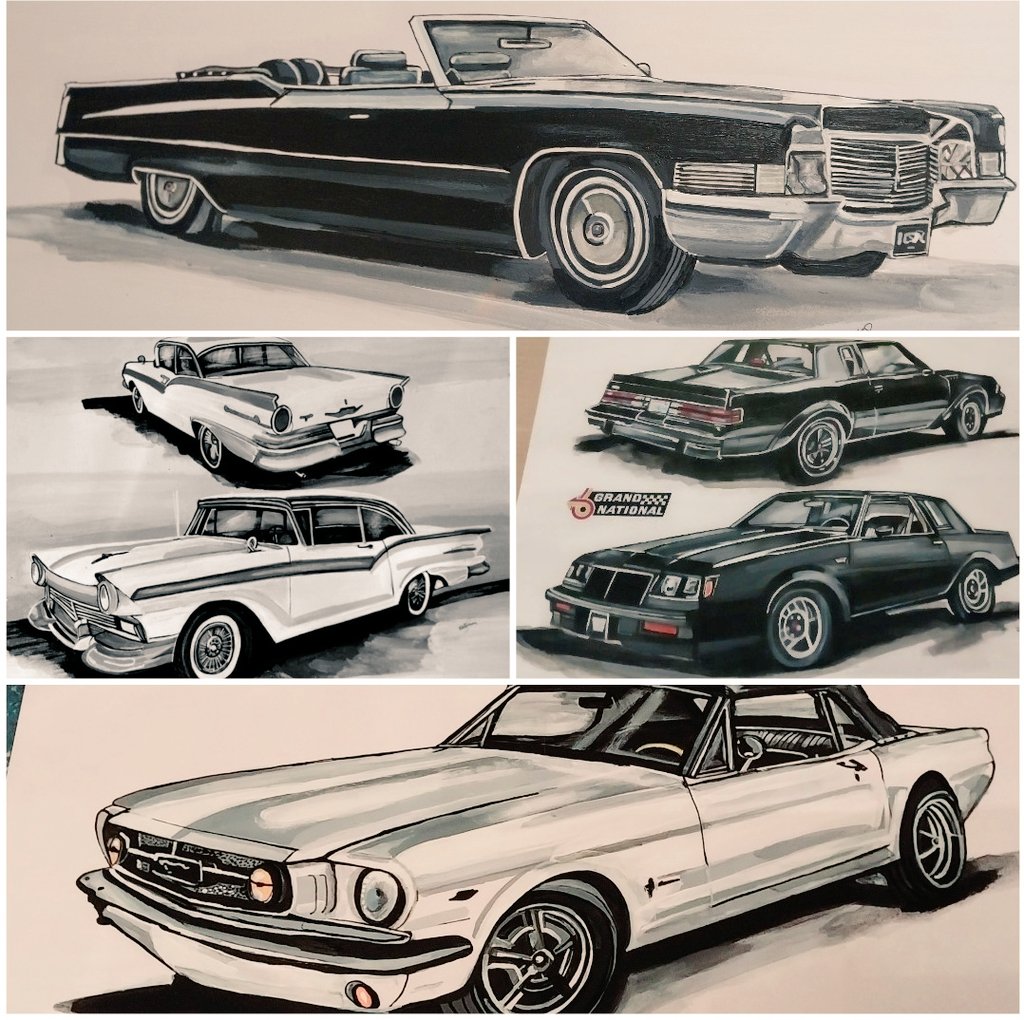 Happy Tuesday yall! Here are some of my car paintings I have done for people on Twitter commission work 🙂 which is your favorite?🤔