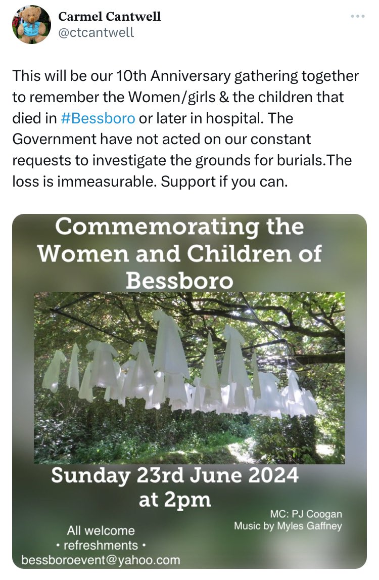 As this place seems to be throttling reach on @ctcantwell’s post about Bessborough — I’m sharing this as an image, so if you’re in the area around then, please considering joining us to commemorate the women & children of Bessborough.