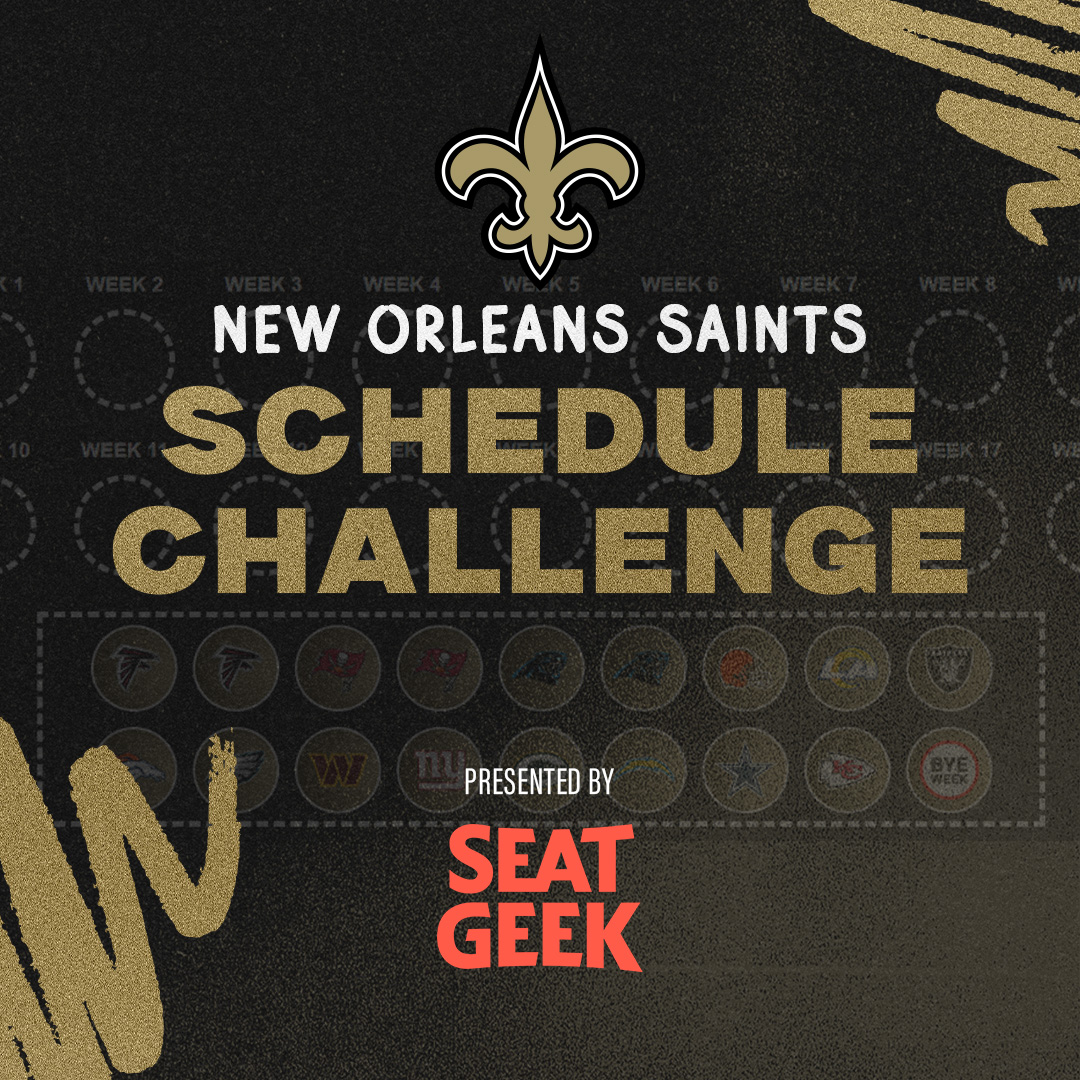 Enter our Schedule Challenge for the chance to win: ⚜️4 tickets to the 2024 Regular Season home opener ⚜️4 pre-game sideline passes for the 2024 Regular Season home opener ⚜️1 jersey autographed by a Saints player Enter here: neworlns.co/GuessSchedule #Saints | @SeatGeek