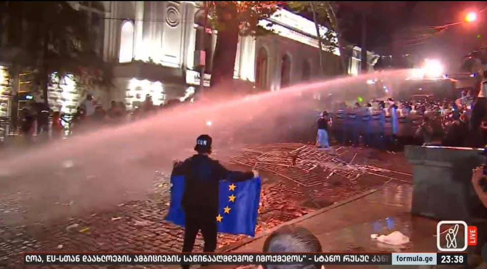 EU flag faces water cannon again in Tbilisi. We have Euro-Atlantic integration at heart, engraved in our constitution and nothing can change that.