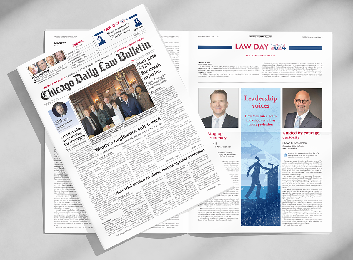 Voices of leadership: In advance of #LawDay on Wednesday, read the Chicago Daily Law Bulletin's e-edition for free today, including our annual Law Day Letters feature highlighting bar group and law school leaders at chicagolawbulletin.com/law-day.