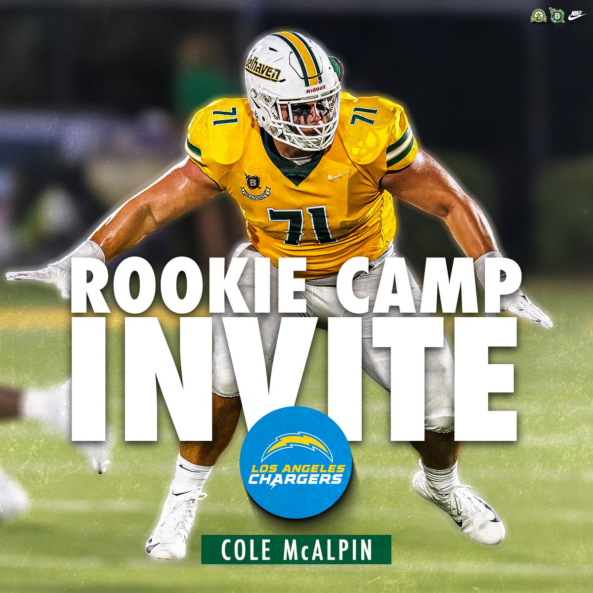 𝐑𝐨𝐨𝐤𝐢𝐞 𝐌𝐢𝐧𝐢-𝐂𝐚𝐦𝐩 𝐈𝐧𝐯𝐢𝐭𝐞

Congratulations to Cole McAlpin of @BelhavenFB on earning a rookie mini-camp invite from the Los Angeles Chargers

#GoGreen | #d3fb | @BelhavenFB