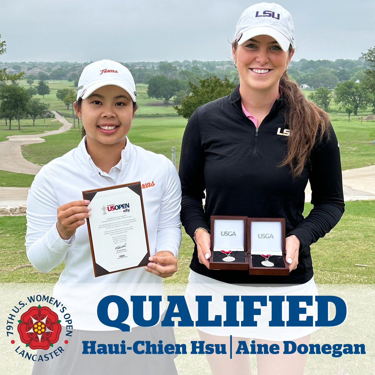 Congrats to medalist @DoneganAine of @LSUWomensGolf and runner-up Huai-Chien Hsu of @TexasWGolf on qualifying for the 79th @uswomensopen yesterday at Rockwall Golf & Athletic Club! 👏👏👏