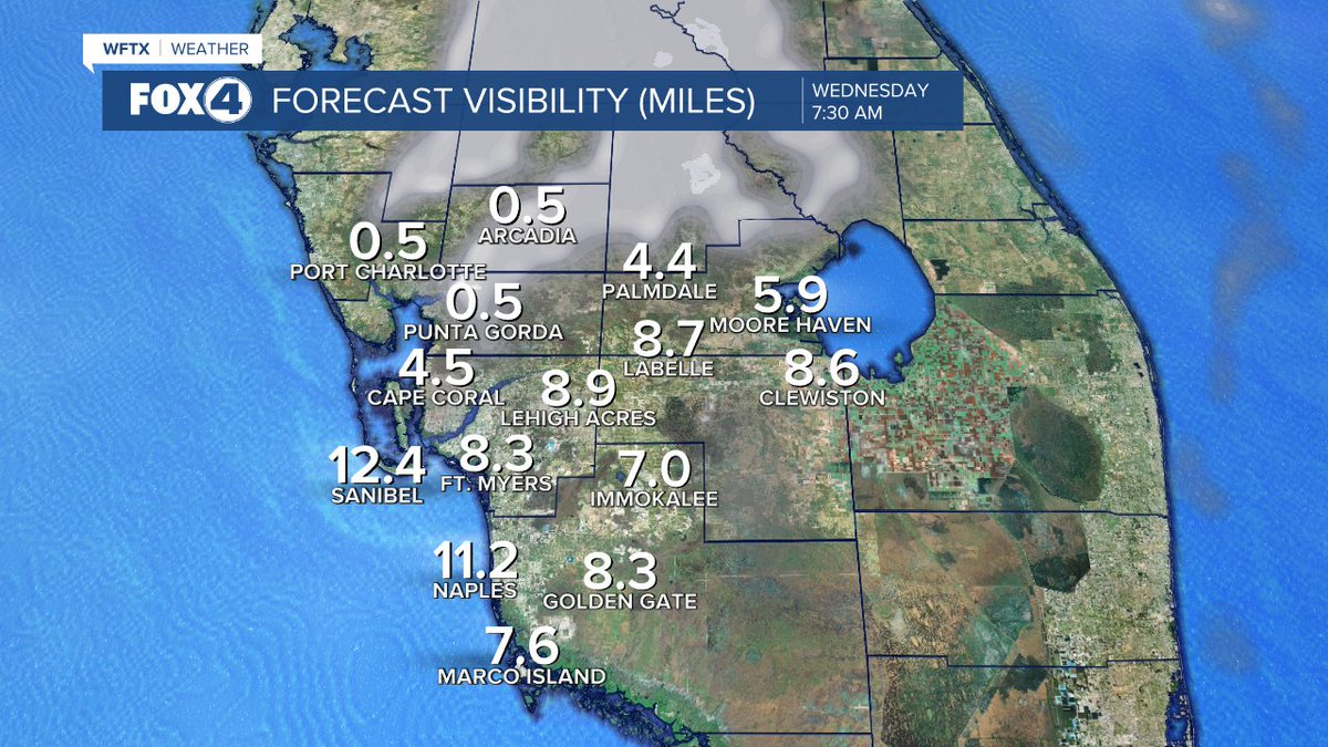 FOG POTENTIAL WEDNESDAY MORNING - Heads up for our inland and northern communities. Fog could cause slowdowns on the morning commute, especially in Charlotte, DeSoto and Highlands counties. #flwx