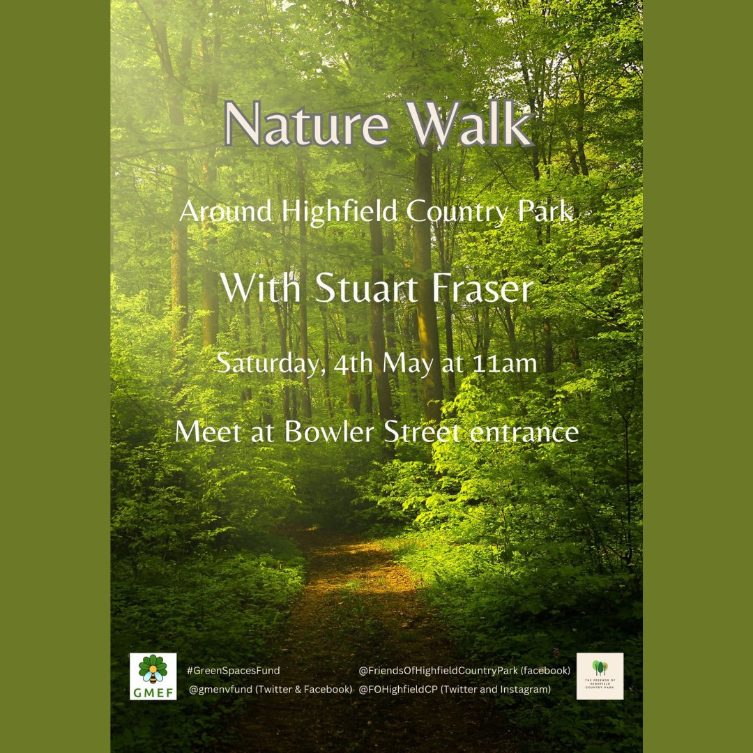 Fancy a walk round Highfield to start your bank holiday weekend? This Saturday 4th May we are hosting a nature walk, led by Stuart Fraser from the GM Ecology Unit. Meet at the Bowler Street entrance for 11am. Everyone welcome! ❤️Supported by the @gmenvfund #greenspacesfund