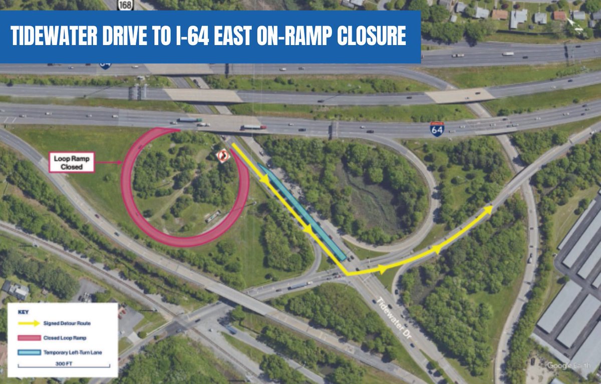 Starting as early as May 2, @NorfolkVA motorists will be to access I-64 east via a new left-turn added at Thole Street as part of a detour while the on-ramp from Tidewater Dr. south to I-64 east will be closed continuously long-term for construction. conta.cc/3xZI9D8