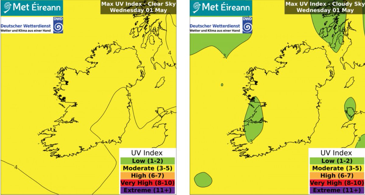 The #UV index will be moderate tomorrow Wednesday For #SunSmart tips, look here 👀⬇️ met.ie/uv-index