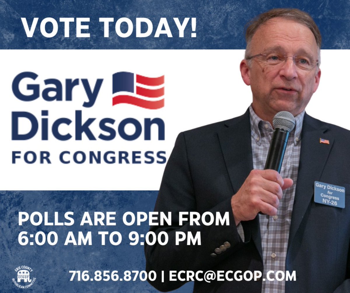 There is still time to get out and vote for @garydicksonny in today’s #NY26 special election for Congress! Polls close at 9pm. Gary is a fellow Army Vet, who will #SecureTheBorder and make our state a more affordable place to live. Poll Station Lookup: voterlookup.elections.ny.gov