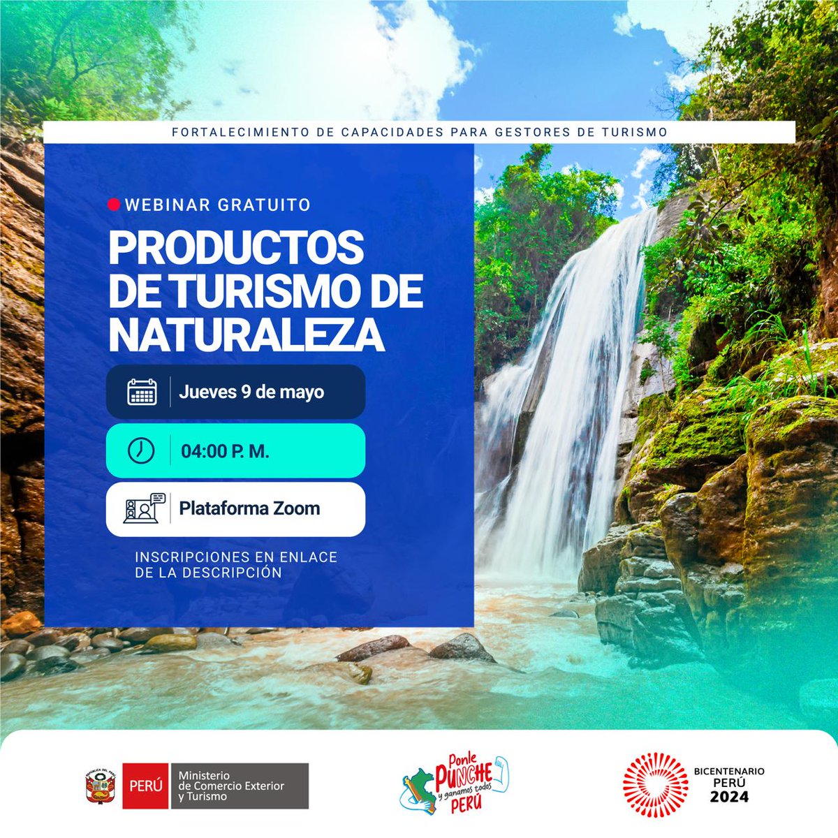 🔴 Participa de nuestro webinar 'Productos de turismo de naturaleza”. ✈️🚌🌴 🗓️ Día: lunes 09 de mayo 🕣 Hora: 4:00 p. m. 📲Regístrate aquí 👉 forms.gle/U6Q4TJjbCSccJX….