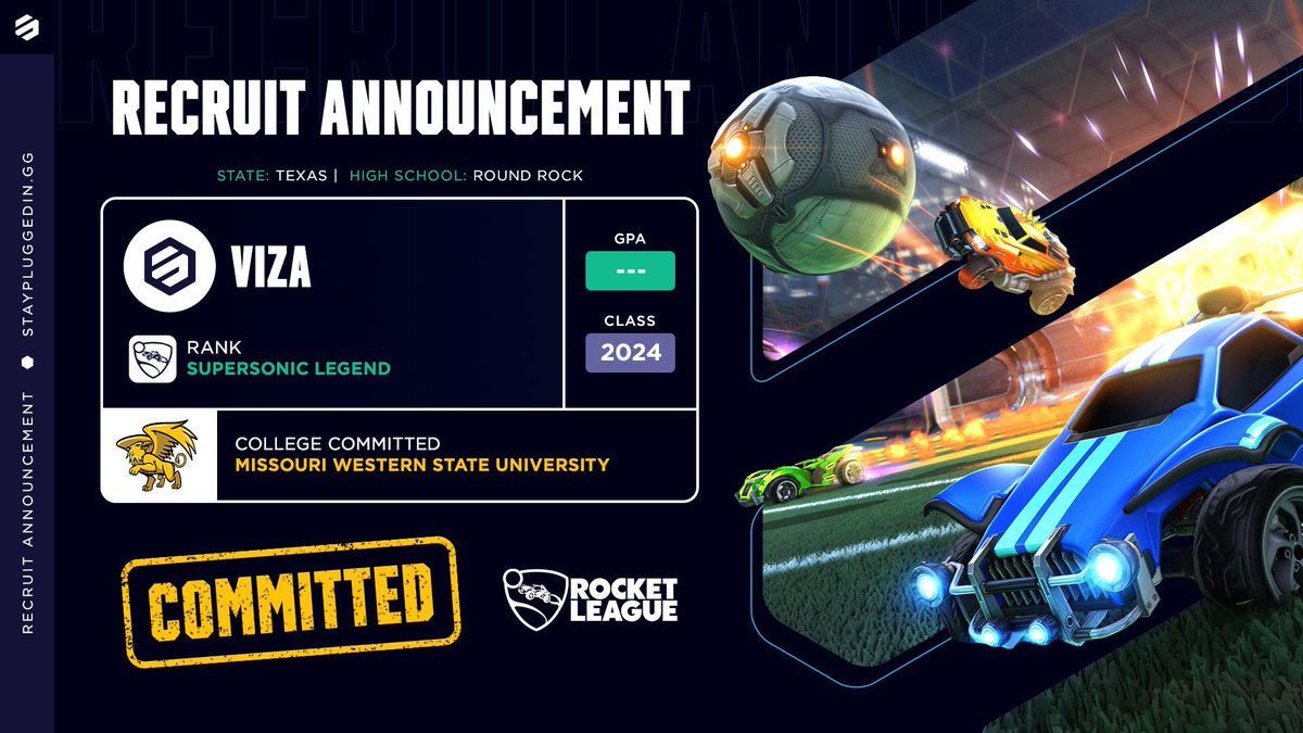 Stay_Plugged_In's tweet photo. Viza. Everywhere you want to beβοΈ
Senior - Viza - has officially committed to Missouri Western State University (@GriffonEsports) to compete in Rocket League.
Congratulations! | #SPINCommit https://t.co/Ybk1DHXZvd
