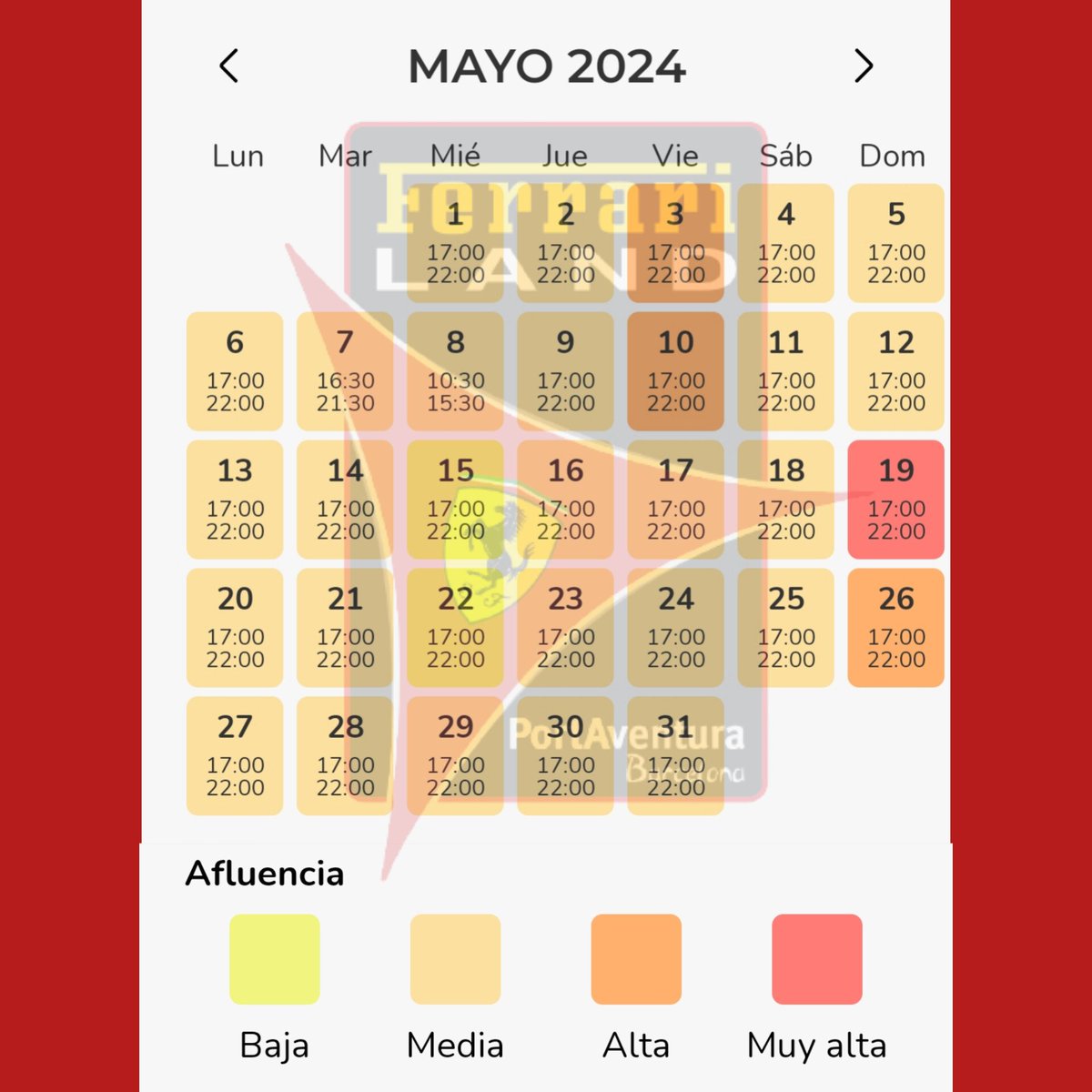 PAWonsunday's tweet photo. A muy poquito del comienzo del mes de mayo, os compartimos los horarios de apertura y cierra de los parques del @portaventuraworld , PortAventura Park, Ferrari Land y Costa Caribe, este último abrirá sus puertas el 25 de mayo https://t.co/8pCsE7UP7Z