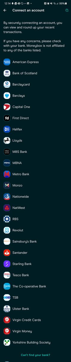 @moneyboxteam Hi team, I've noticed @HSBC_UK have been deleted from the list of round ups so I can no longer use the bank account I originally had. Is there a reason for this?