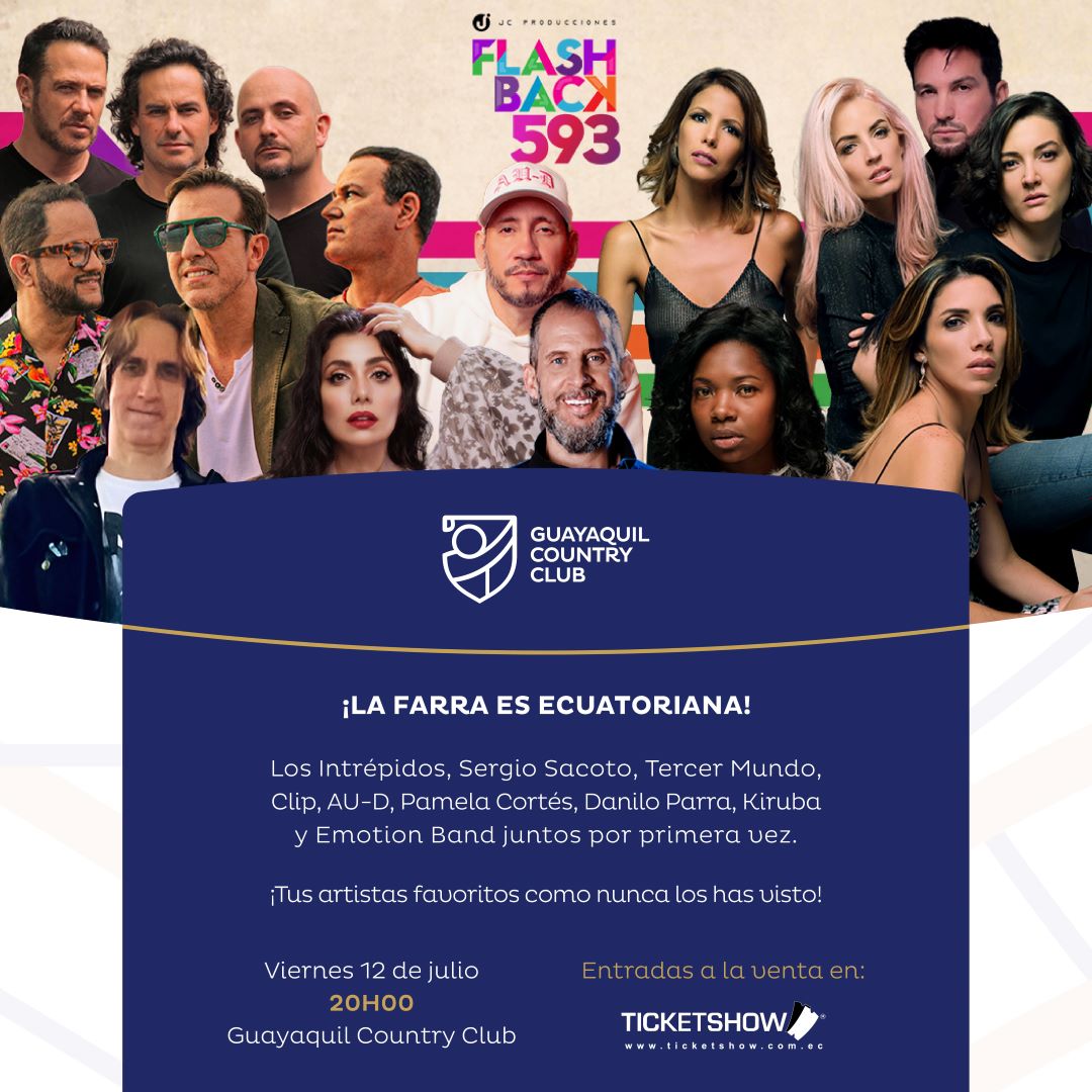 Ticketshow's tweet photo. ¡Prepárate para la farra más ecuatorianal! 🇪🇨

Flashback 593 regresa con más energía que nunca:

Sergio Sacoto, AU-D, Tercer Mundo, Clip, Los Intrépidos, Pamela Cortés, Danilo Parra, Kiruba y Emotion Band juntos por primera vez. https://t.co/7Yofyp2S7g