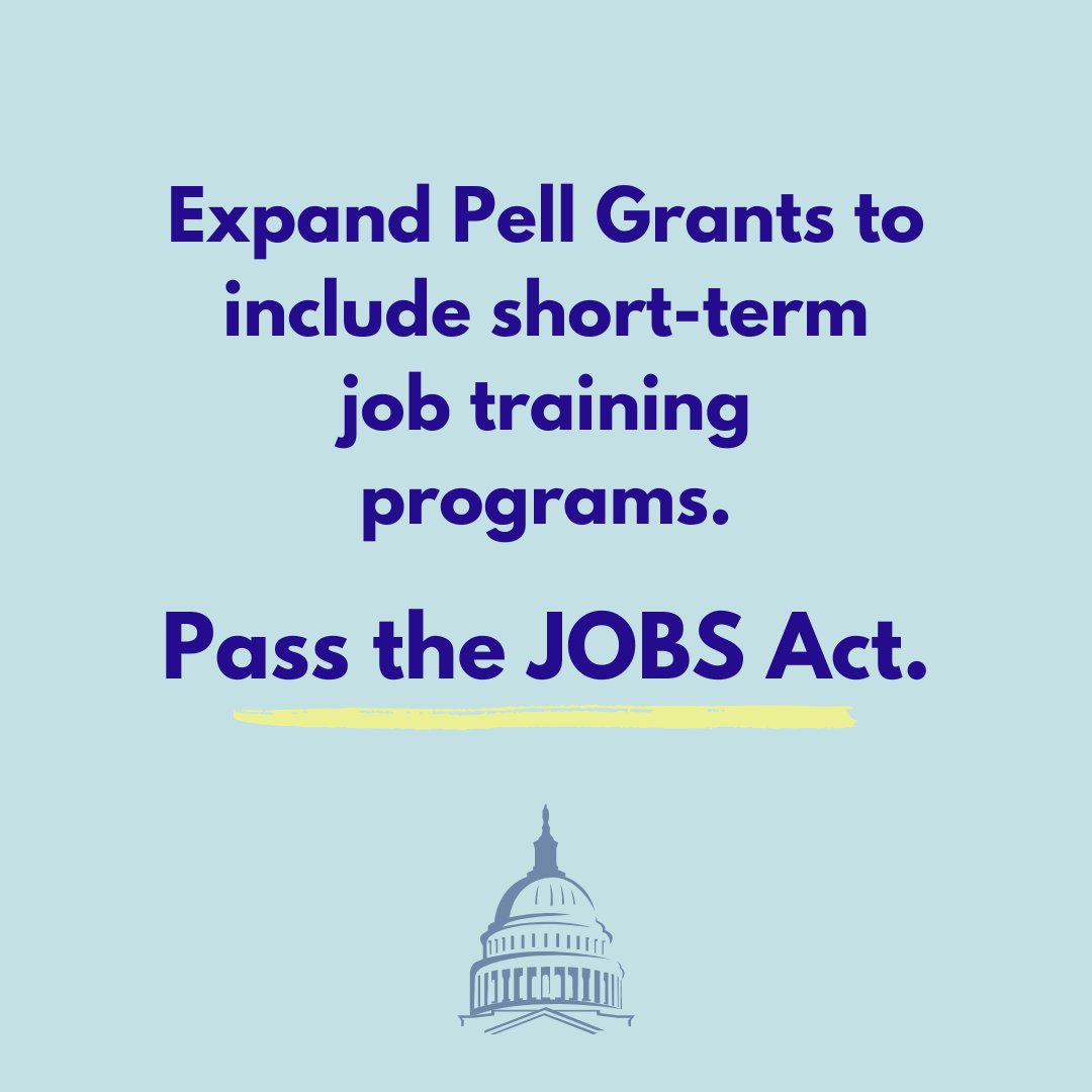 The cost of higher education is out of reach for many Americans. It’s time to pass the #JOBSAct and expand access to high-quality, short-term educational opportunities by making them #Pell Grant eligible. ow.ly/XG1f50RsuOq @SenTimKaine @SenatorBraun