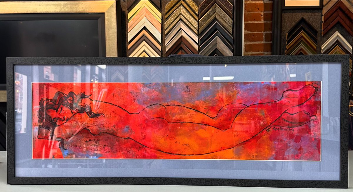 Custom framed painting using acid-free matting, UV glass and frame by @RomaMoulding! (Artist unknown) #art #denver #colorado #pictureframing #customframing #5280customframing #painting @truvueglazing @Crescent_CP