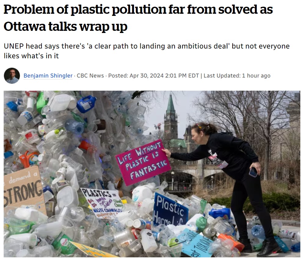 'The Ottawa meeting ended with a commitment to focus on reducing the harmful chemicals produced by plastic & making plastic products easier to ♻️. There was, however, disagreement over whether to work on a binding commitment to limit plastic production.' cbc.ca/news/climate/p…