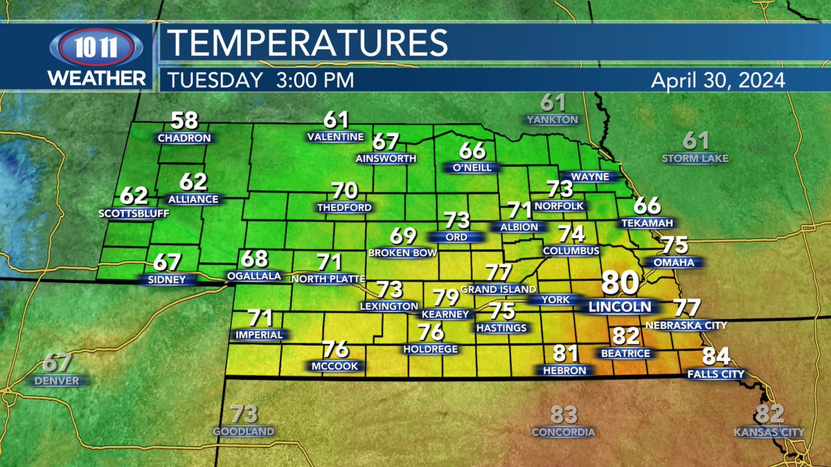Here's a look at your afternoon temperatures!