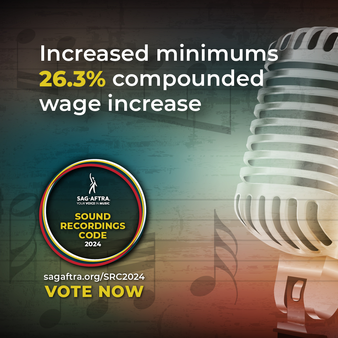 Who WOULDN'T want a higher wage?! #SagAftraMembers, vote before 5 PT for the Sound Recordings Contract and secure a 26.3% compounded wage increase! 💪

More info: sagaftra.org/SRC2024.