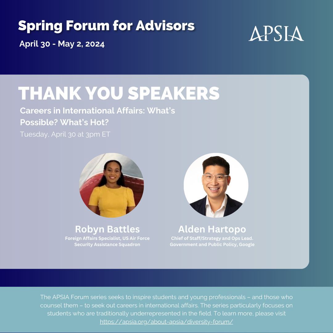 Thank you to our amazing #APSIAalumni for speaking at our 2024 Advisor Forum Workshop! 

@BushSchool
@AU_SIS