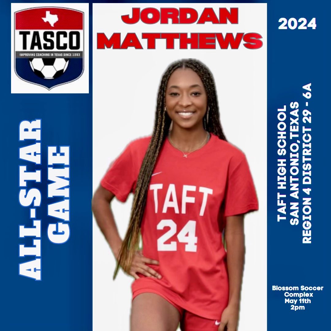 I am so honored to be invited to play in the @tascosoccer TASCO Senior All Star game on May 11! Can’t wait to represent @taft_soccer and Region 4 one last time before I head off to play college soccer at @UTRGVWSoccer ! @NISDTaft @NISD_Athletics