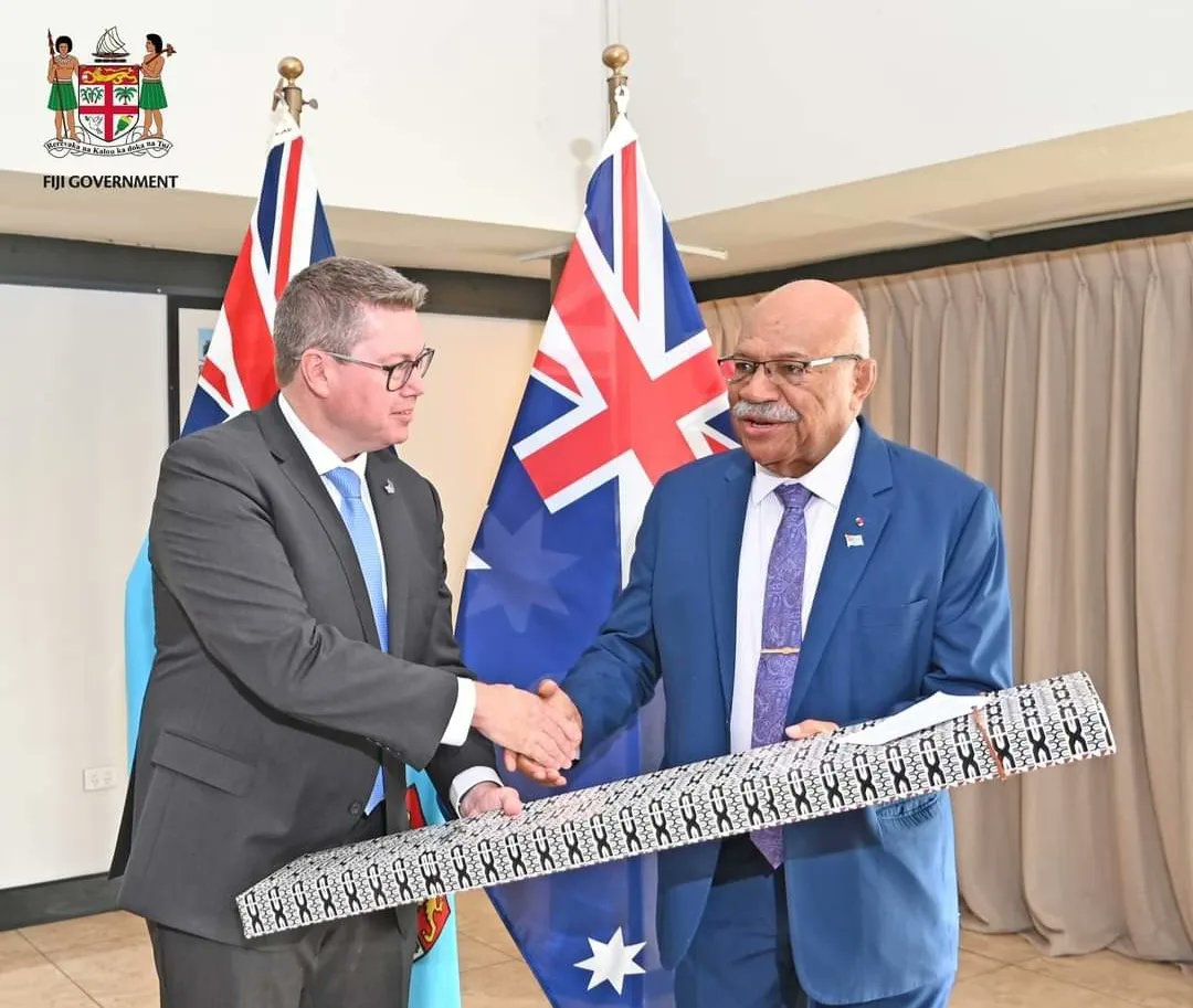 Prime Minister Hon. @slrabuka and the Australian Minister for International Development and the Pacific, and Minister for Defence, the Hon. @PatConroy1 signed Memorandums of Understanding (MOUs) on Port infrastructure and Services and Cyber Security Cooperation. #Vuvale 🇫🇯🤝🇦🇺