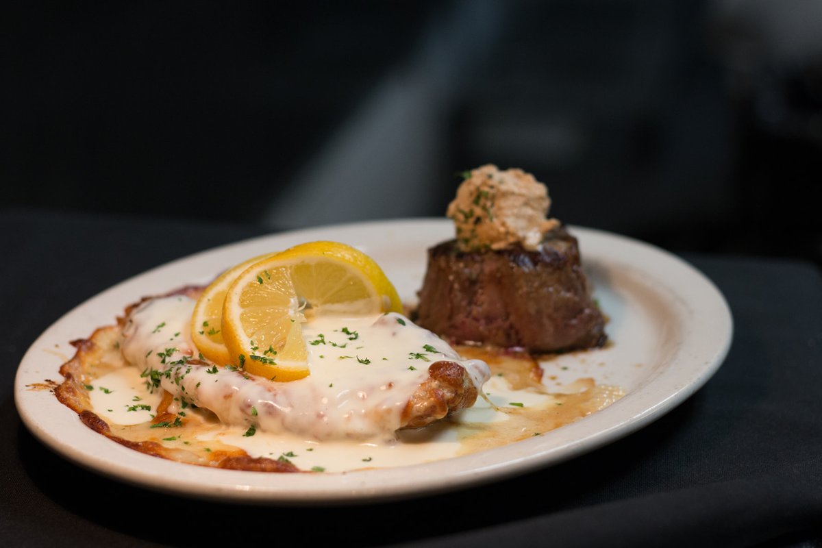 Indulge in Hannah's Combo, where tender filet mignon and creamy Chicken Anthony unite for an unforgettable meal! Come on in and try it today! #finedining #tonysonmain