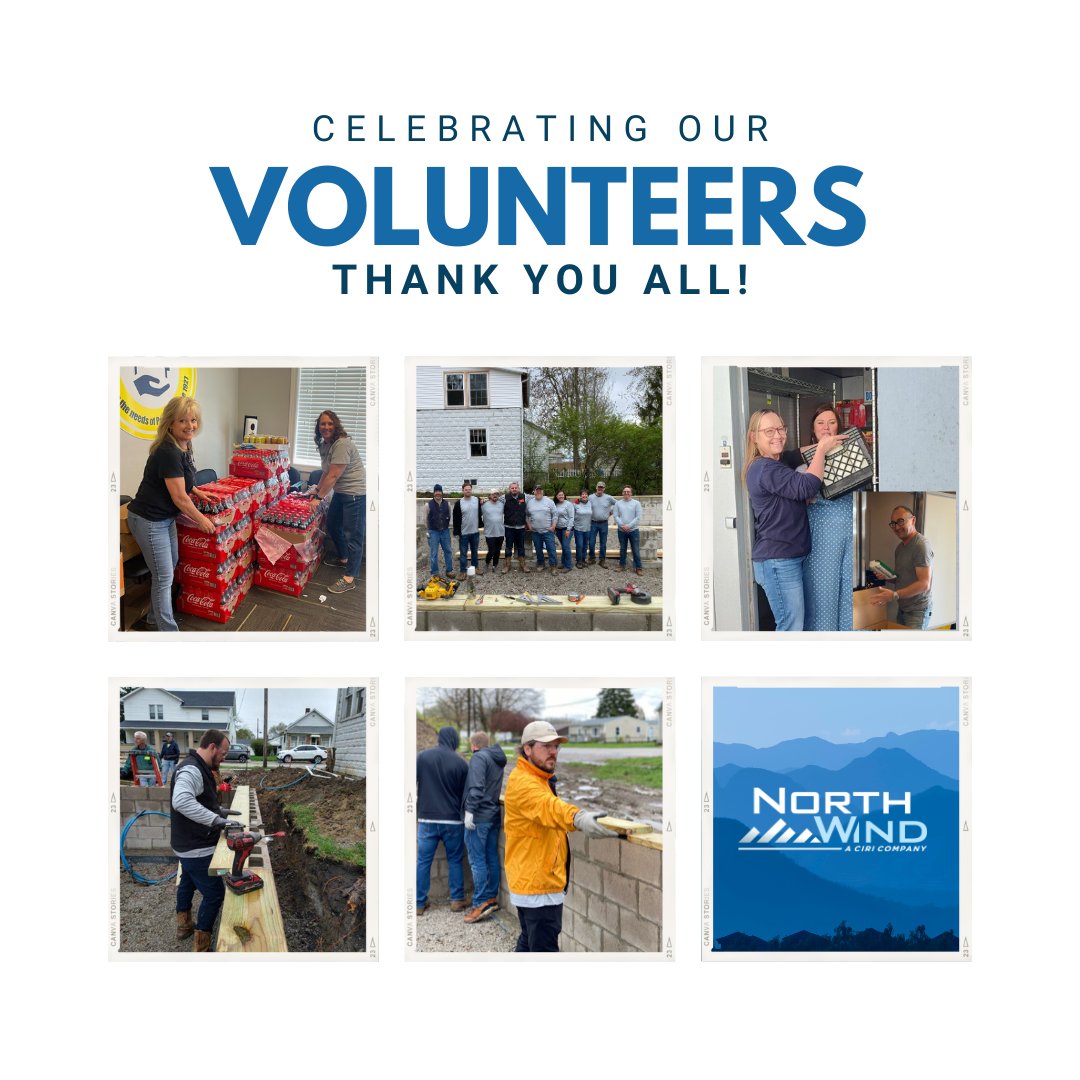 April was #VolunteerMonth and we need to recognize the selfless people that make up our North Wind family. These faces are volunteers who dedicated their time & expertise this month building homes, donating & sorting food and supplies for local families in need! #northwindgrp