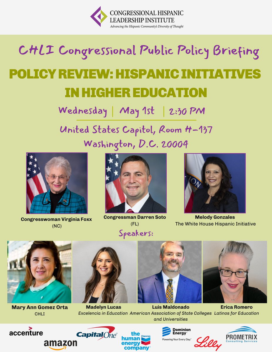 Join us TOMORROW, Wednesday, May 1st at 2:30 PM for CHLI’s #education briefing. Don’t forget to register! tinyurl.com/35re3cz6 Let’s shape the future of higher education together! #FAFSA #PellGrants #EducationReform