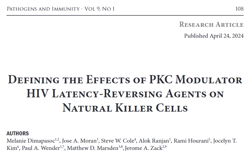 paijournal's tweet image. Read this recently published study by Dimapasoc and colleagues exploring the effects of PKC modulators on natural killer cell function in the context of HIV: bit.ly/49TZvhW