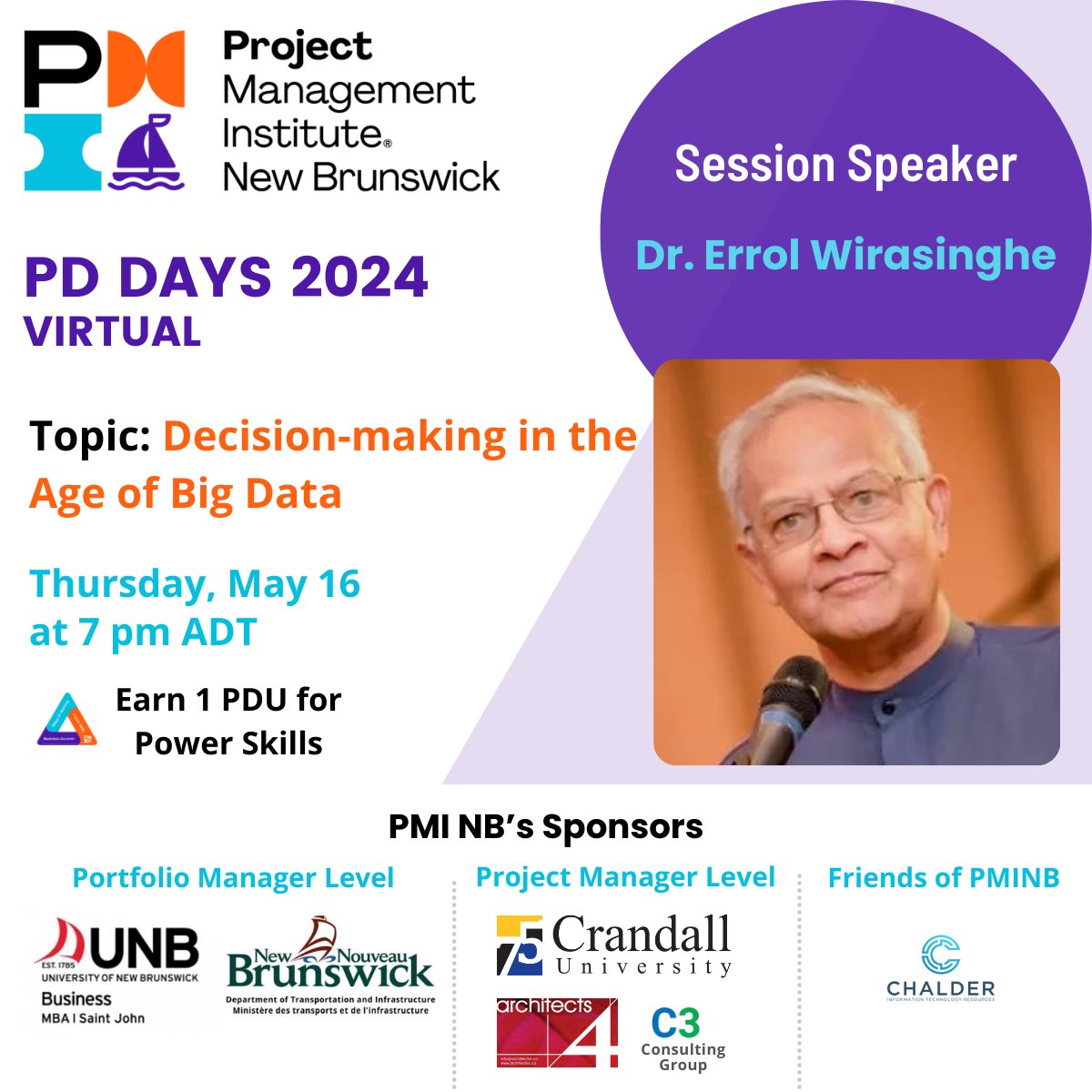 ✨ PMI New Brunswick Presents: Speaker Highlight for PD Days 2024! ✨

Today’s highlighted speaker is Dr. Errol Wirasinghe with his topic "Decision-making in the Age of Big Data". 

Register now at bit.ly/pdday-register

#pminbpddays #PMINB #projectmanagement #PMINewBrunswick