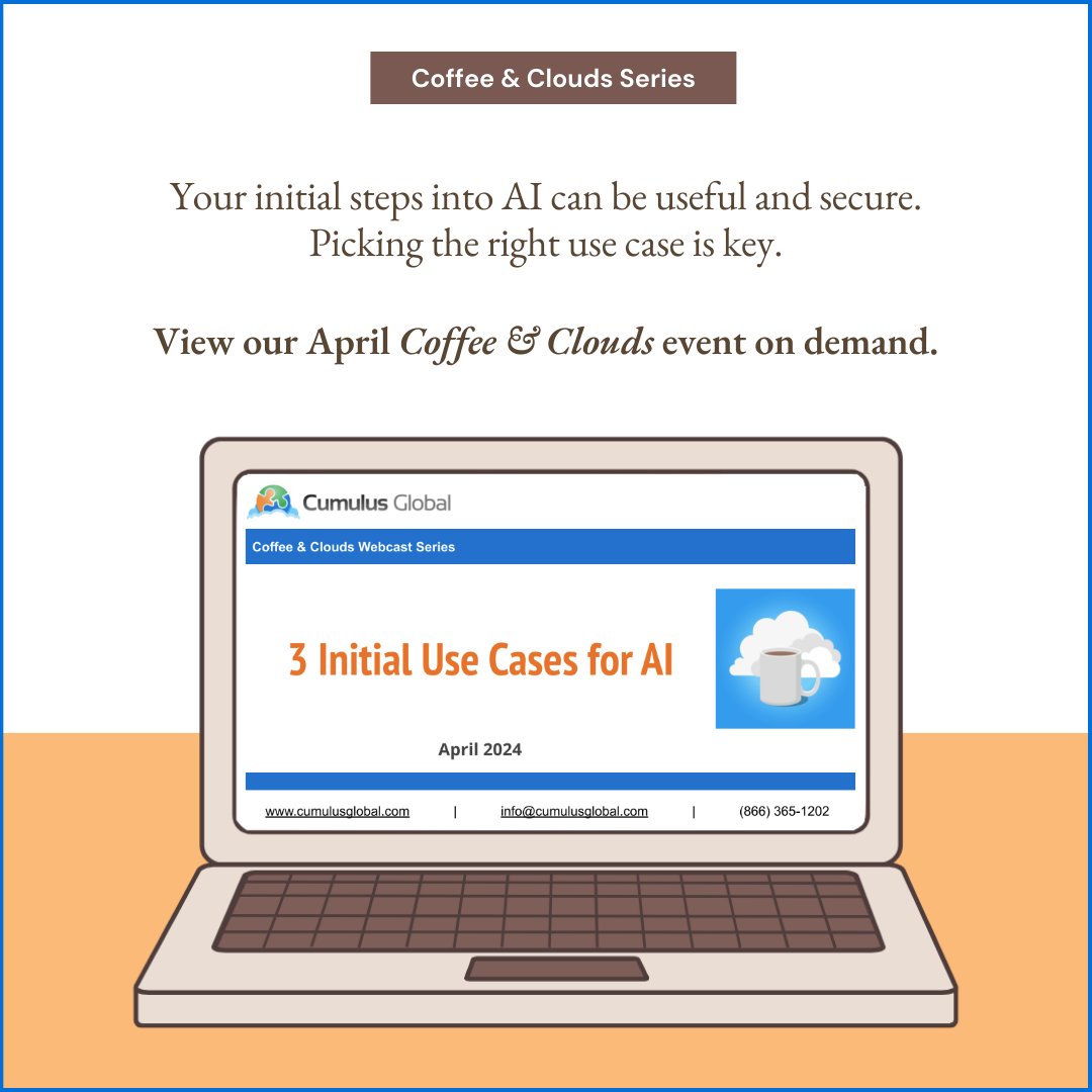 AI can be a great tool or a big problem. Check out our on-demand Coffee & Clouds event for 3 ways to get started safely. hubs.ly/Q02vd8ML0 

#SMB #Security #Cybersecurity #ManagedSecurity #ManagedCloudServices