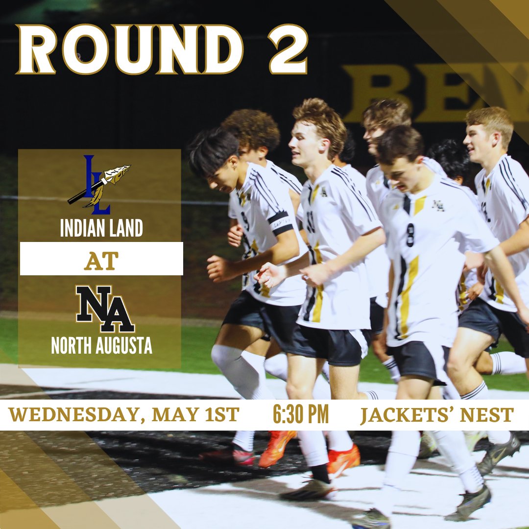 Jackets host Indian Land at the Nest WEDNESDAY at 6:30 for Round 2 of the 4A Soccer Playoffs! Come out & see these guys in action! Tickets on GoFan or at the Gate!