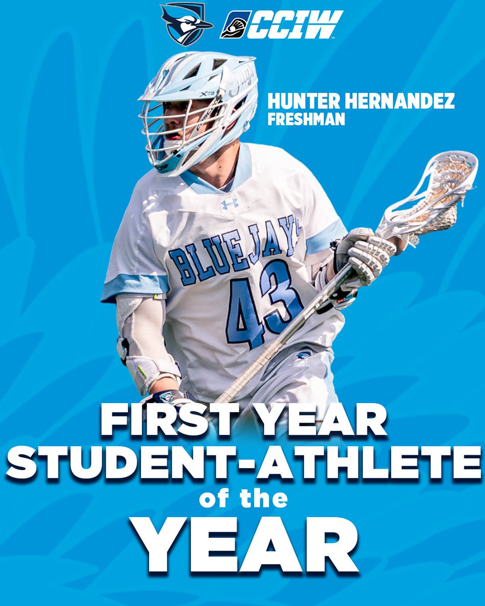 🏆𝐅𝐈𝐑𝐒𝐓 𝐘𝐄𝐀𝐑 𝐒𝐓𝐔𝐃𝐄𝐍𝐓-𝐀𝐓𝐇𝐋𝐄𝐓𝐄 𝐎𝐅 𝐓𝐇𝐄 𝐘𝐄𝐀𝐑 Hunter Hernandez takes home CCIW First Year Student-Athlete of the Year honors as the top newcomer in the conference!! #FlyJaysFly 📰bit.ly/3QoABA2