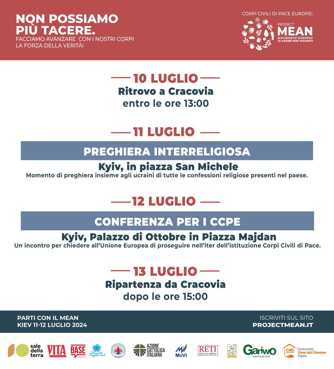 Non ci sono scuse per non venire 
11-12 luglio 2024, Kyiv
<a href="/MeanAzione/">MEAN-Movimento Europeo Azione Nonviolenta</a>
