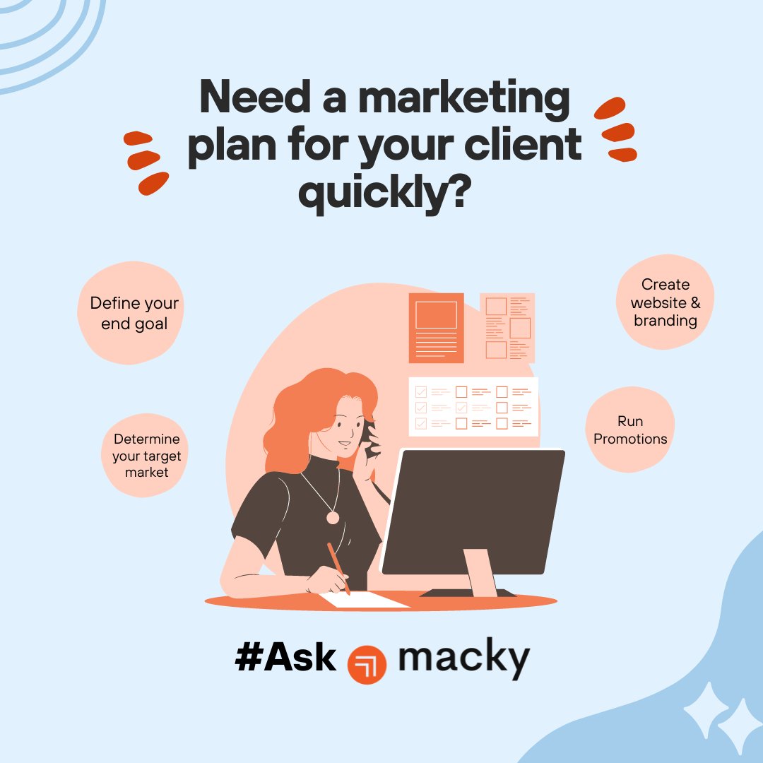 With Macky, crafting marketing plans is as easy as asking a question. No lengthy consultations or hefty fees required. Get actionable insights instantly, bridging AI innovation with traditional consulting wisdom. Enjoy priority response times, affordable rates, and seamless