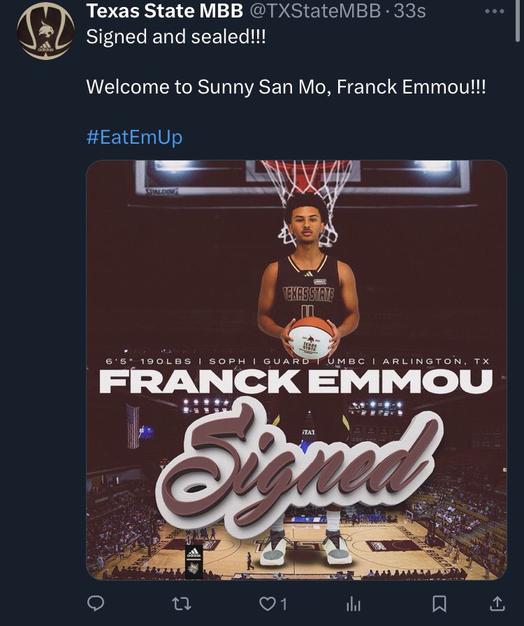 Zac Capps - The Sun Belt Report (@sunbeltreport) on Twitter photo ๐จTexas State has landed UMBC transfer Franck Emmou, per <a href="/TXStateMBB/">Texas State MBB</a>
๐ The 6โ5โ freshman averaged 7.1 PPG and shot 45.6% from deep ๐จTexas State has landed UMBC transfer Franck Emmou, per <a href="/TXStateMBB/">Texas State MBB</a>
๐ The 6โ5โ freshman averaged 7.1 PPG and shot 45.6% from deep