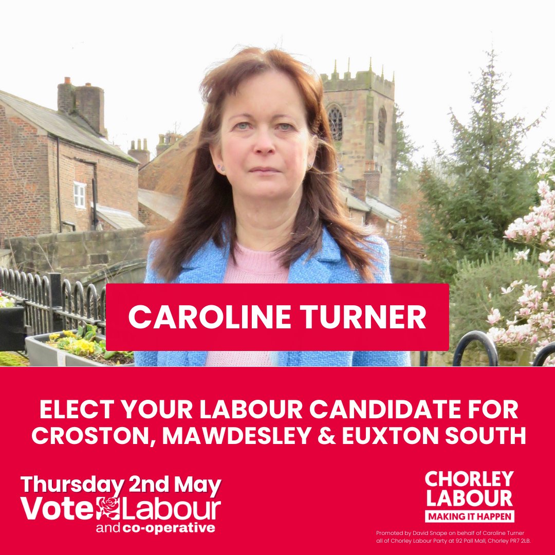 𝗘𝗹𝗲𝗰𝘁 𝗖𝗮𝗿𝗼𝗹𝗶𝗻𝗲 𝗧𝘂𝗿𝗻𝗲𝗿
Caroline Turner is a local mum of two who has lived in Croston for over 23 years and will do her utmost to protect the character of our precious villages, safeguard vital local services
🗳️Thursday 2nd May
🌹Vote Caroline Turner
#VoteLabour