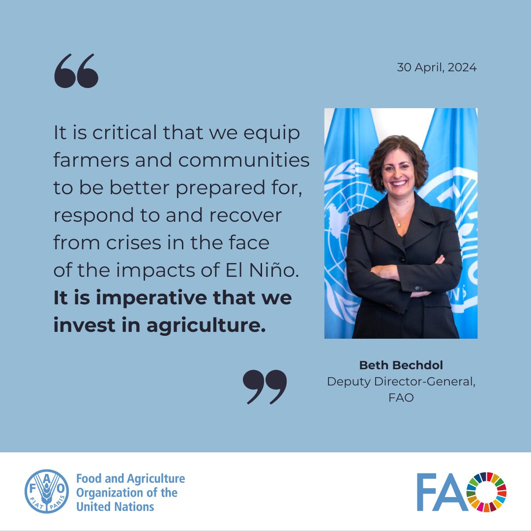 At the joint @UN General Assembly, @UNECOSOC Thematic event panel on #ElNiño, @FAO's DDG @BethBechdol stressed that early warnings mean nothing unless followed by meaningful action. Full statement ➡ bit.ly/4aWXjaO #AnticipatoryAction