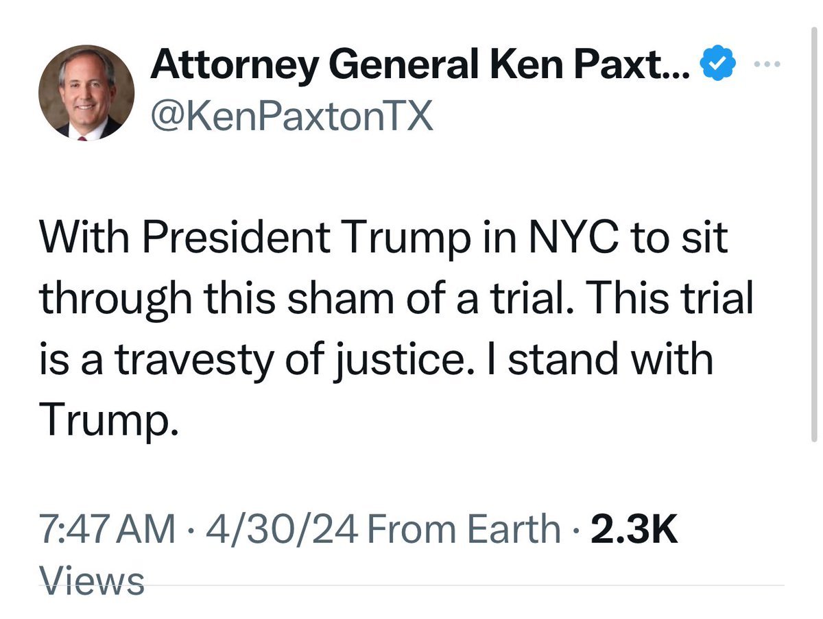 Donald Trump was impeached twice as President.
Ken Paxton was impeached as Texas Attorney General.

Of course they support each other-evil  attracts evil.

#DemVoice1 #BlueVoices #ProudBlue #TrumpIsACriminal #RepublicansAreDestroyingAmerica