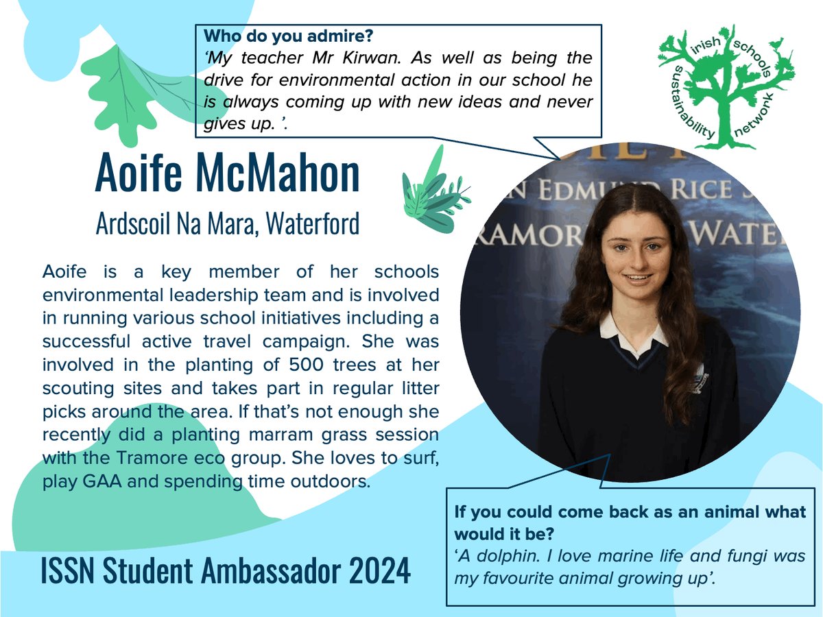 Aoife McMahon, an ISSN ambassador @ArdscoilNaMara, is an environmental activist who gets stuck in with school initiatives including planting trees, litter picks, planting marram grass, active travel campaigns, running workshops & lots more. Now she turns to fast fashion 👊1/