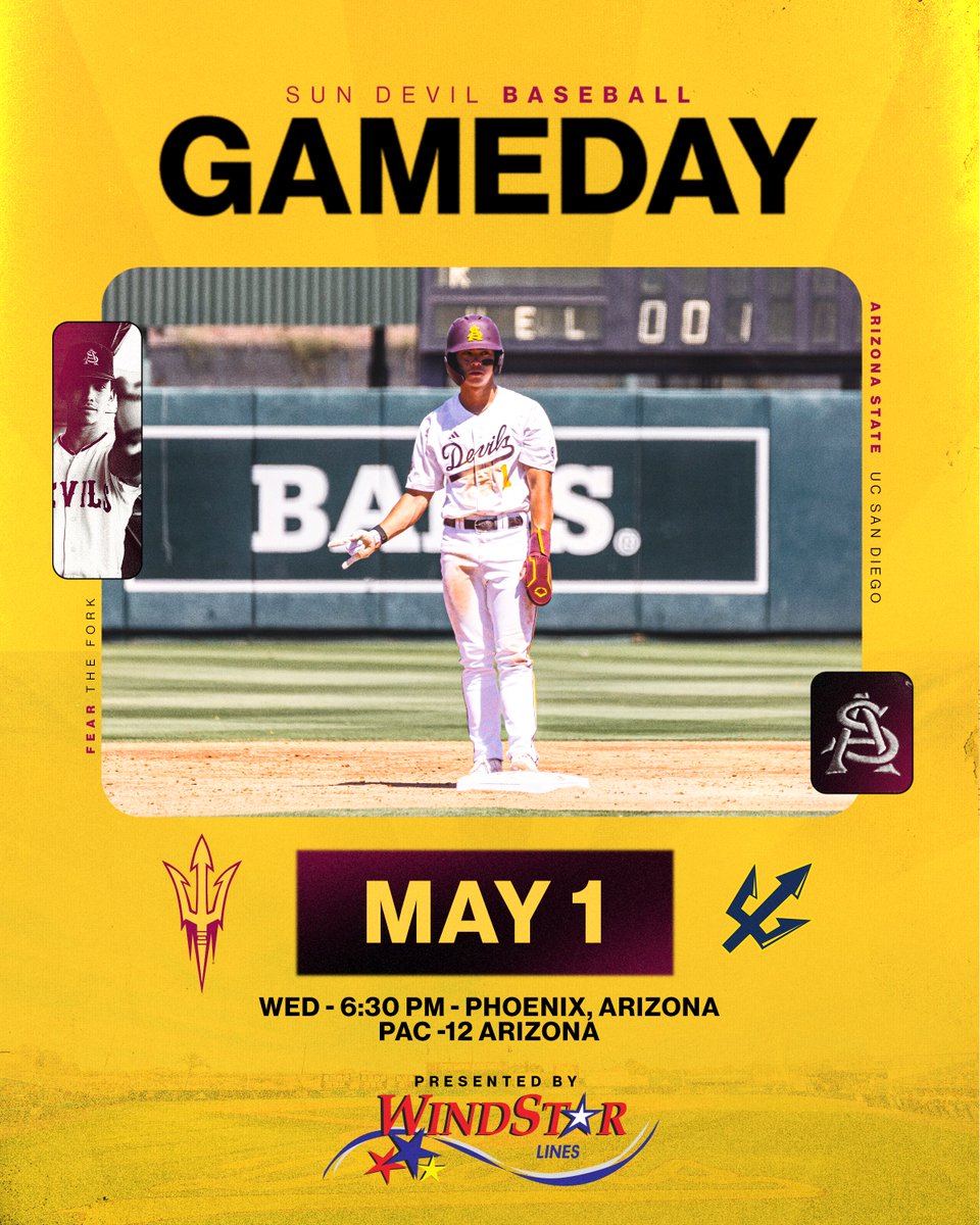 Night game on a Wednesday?! See you there!

🔗: linktr.ee/sundevilbaseba…

#ForksUp /// #O2V