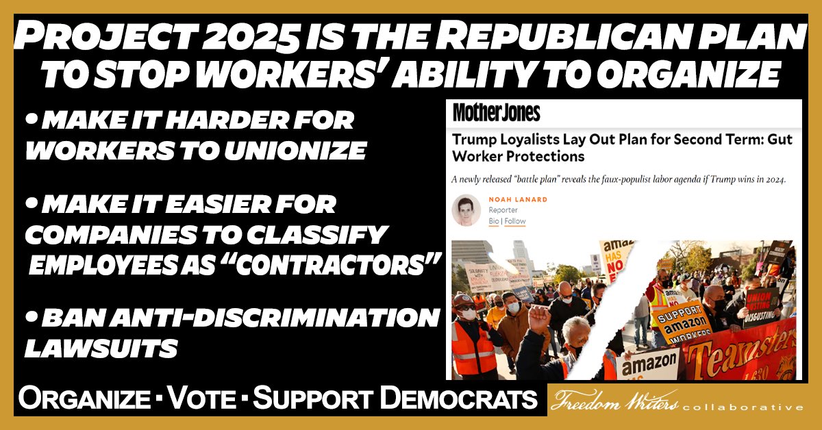 #wtpBLUE #wtpGOTV24 Beware of MAGA’s Project 2025 seeking to eliminate private sector unions & outlaw public sector unions. Workers could lose the right to sue for workplace discrimination. Let's stand up for workers' rights!
#FWC share.demcastusa.com/s/MC6XxSkJ4lXl…